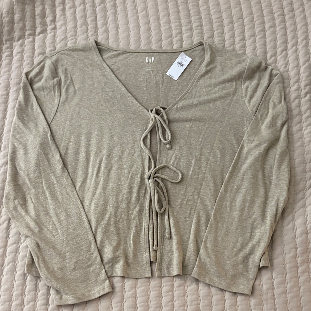 GAP Women's Beige Long Sleeve Tie-Front Top